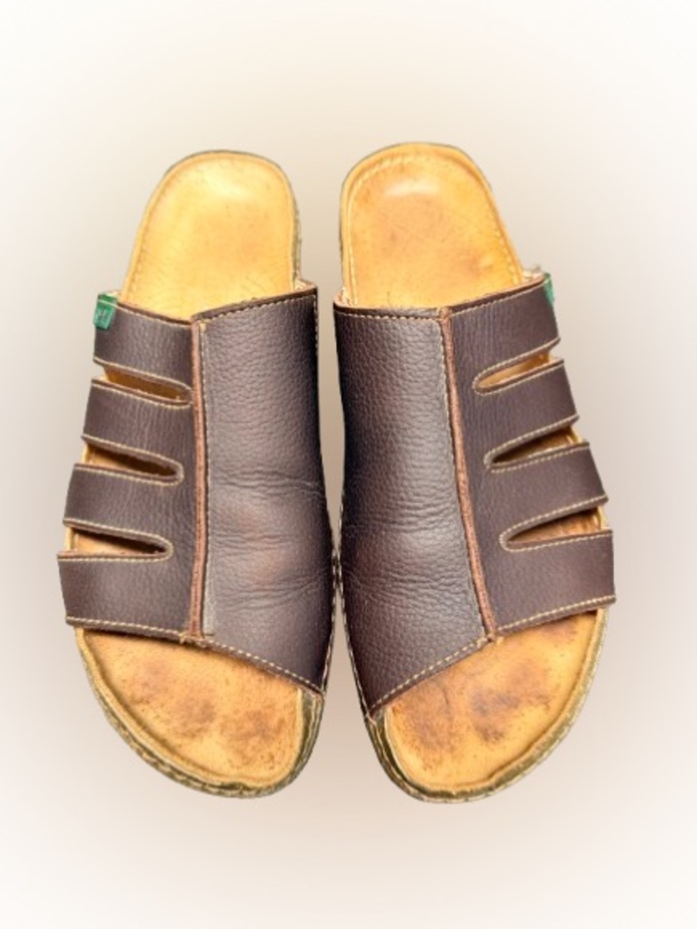 El Naturalista Torcal N319-G Brown Leather Cutout Slide Sandals EU 39